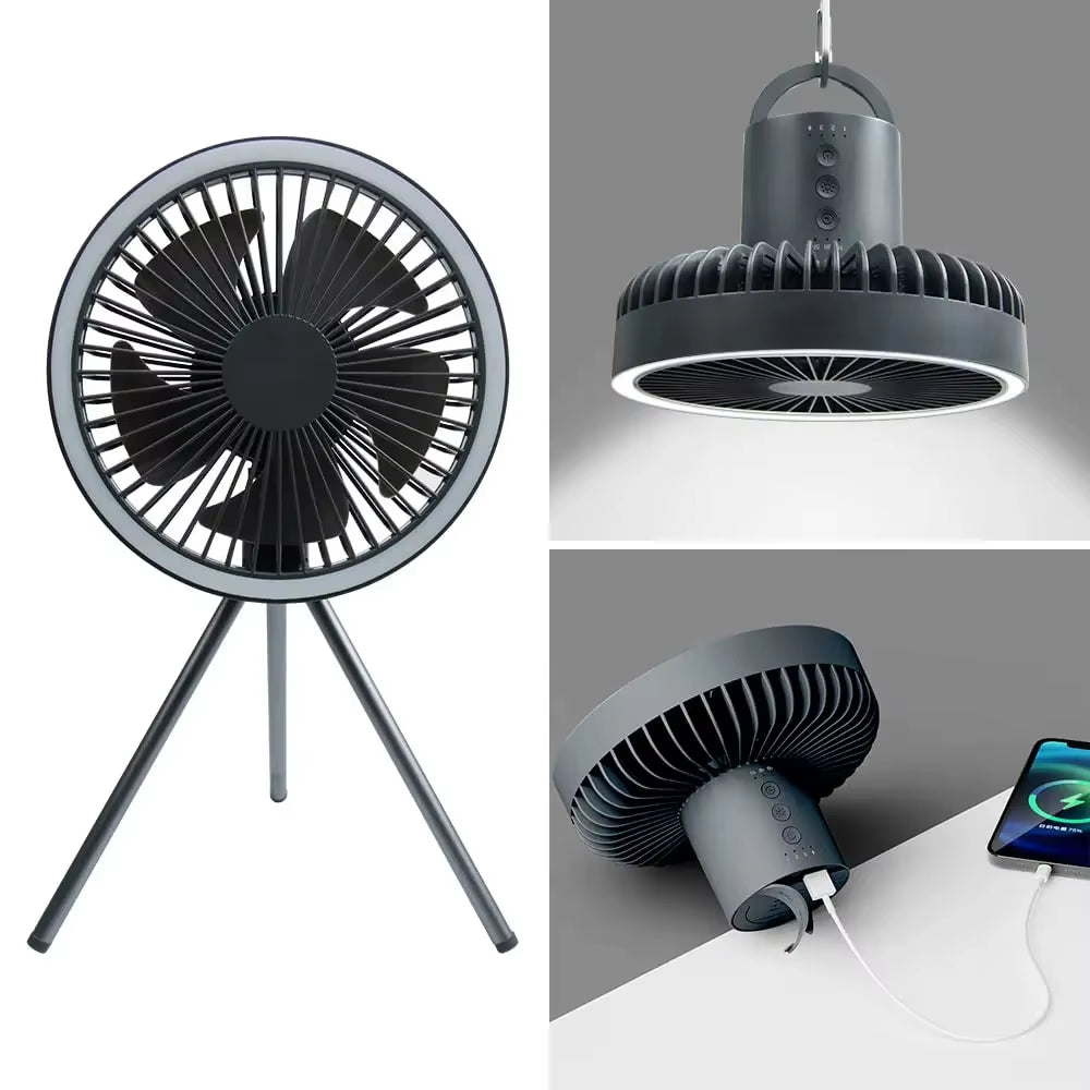 10000Mah Camping Fan Rechargeable Desktop Portable Circulator Wireless Ceiling Electric Fan with Power Bank LED Lighting