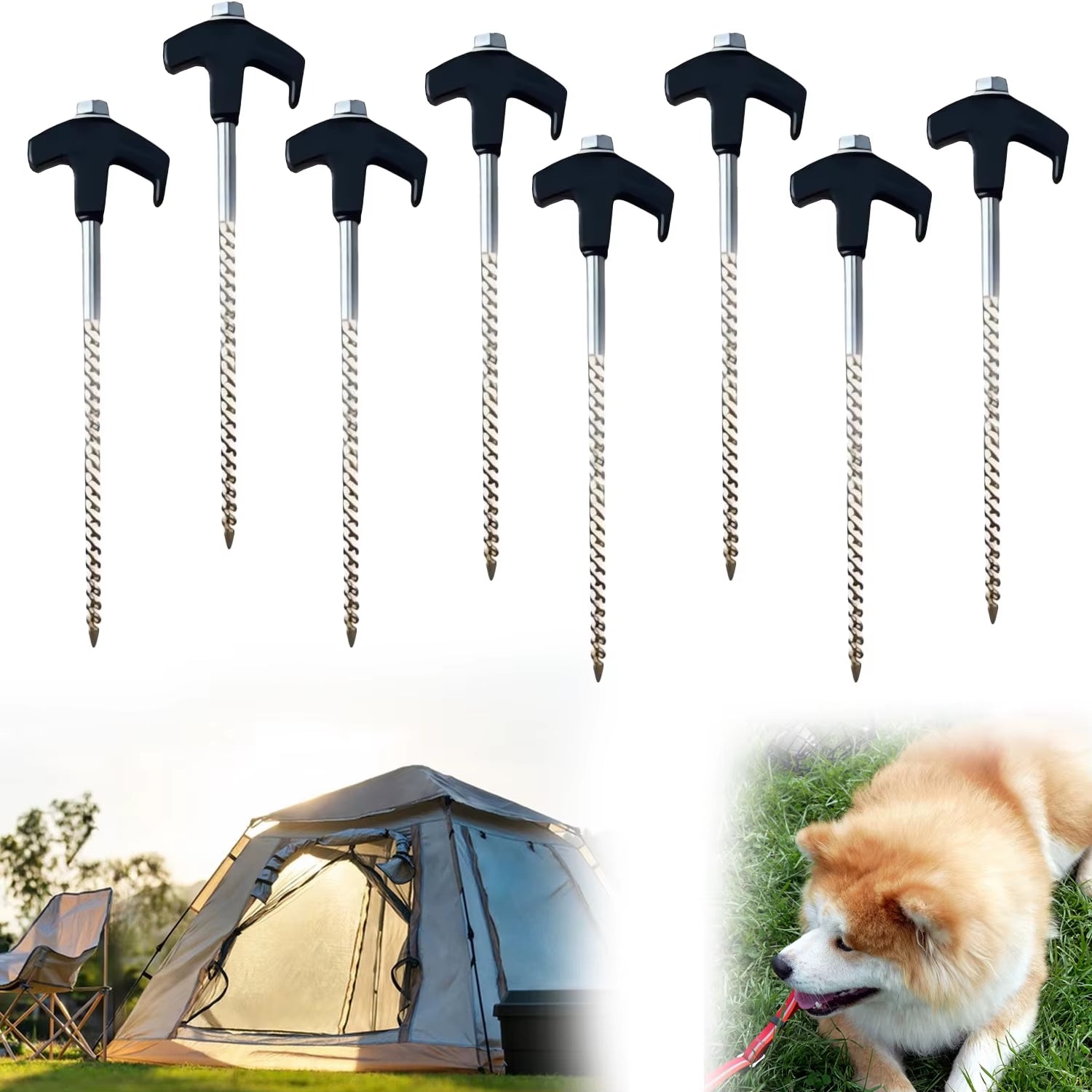8" Screw in Tent Stakes- Ground Anchors Screw,2024 New Screw in Tent Stakes Heavy Duty Tent Stakes for Outdoor Camping