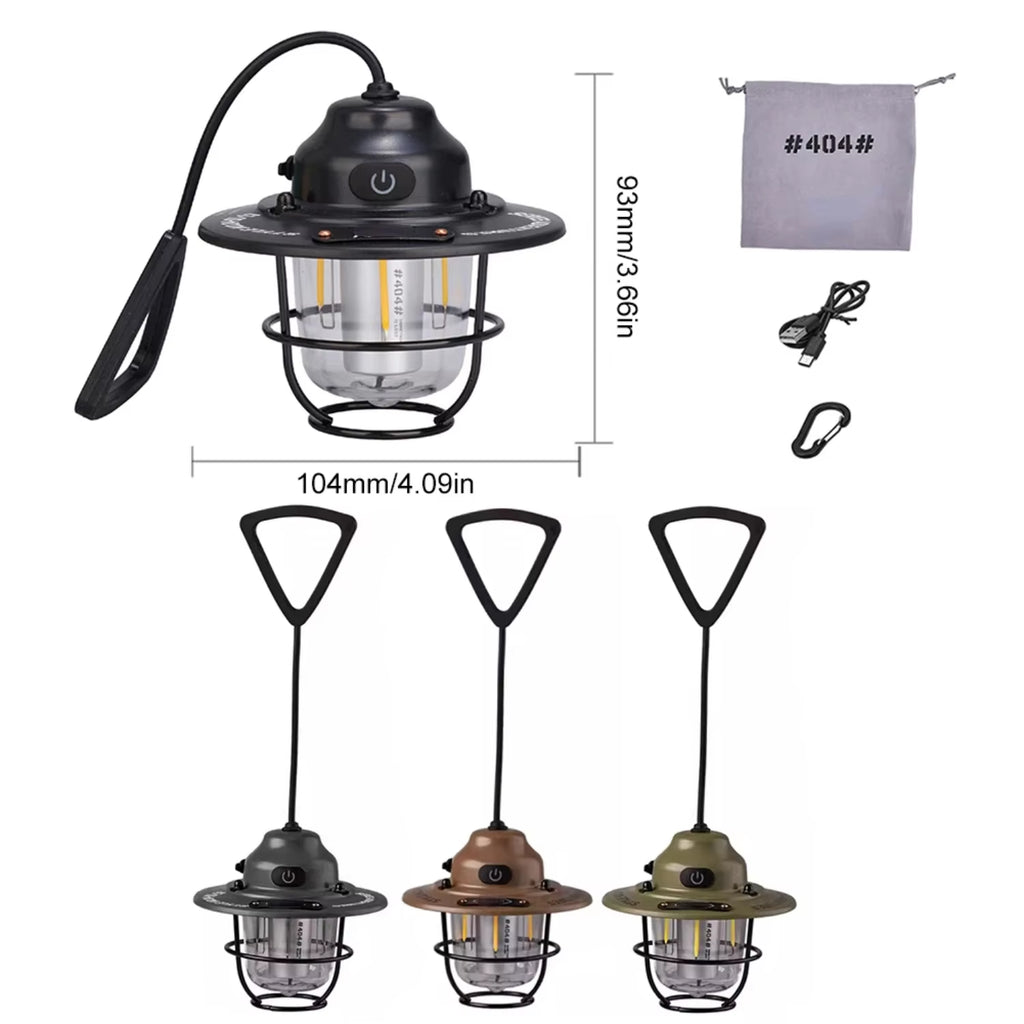 Camping Lantern Dimmable Camping Light Type C Charging Retro Camping Light 4 Light Modes Multifunction Fishing Camping