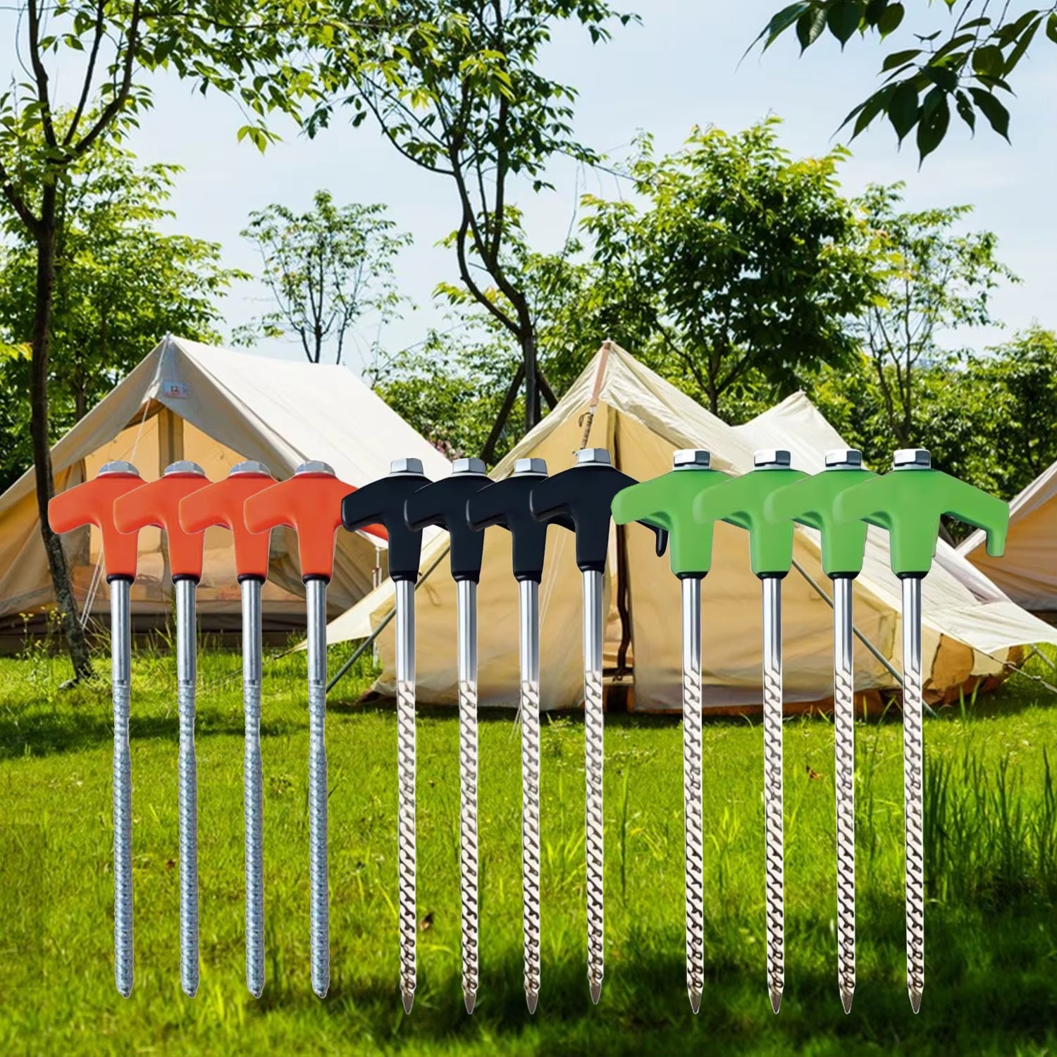 8" Screw in Tent Stakes- Ground Anchors Screw,2024 New Screw in Tent Stakes Heavy Duty Tent Stakes for Outdoor Camping