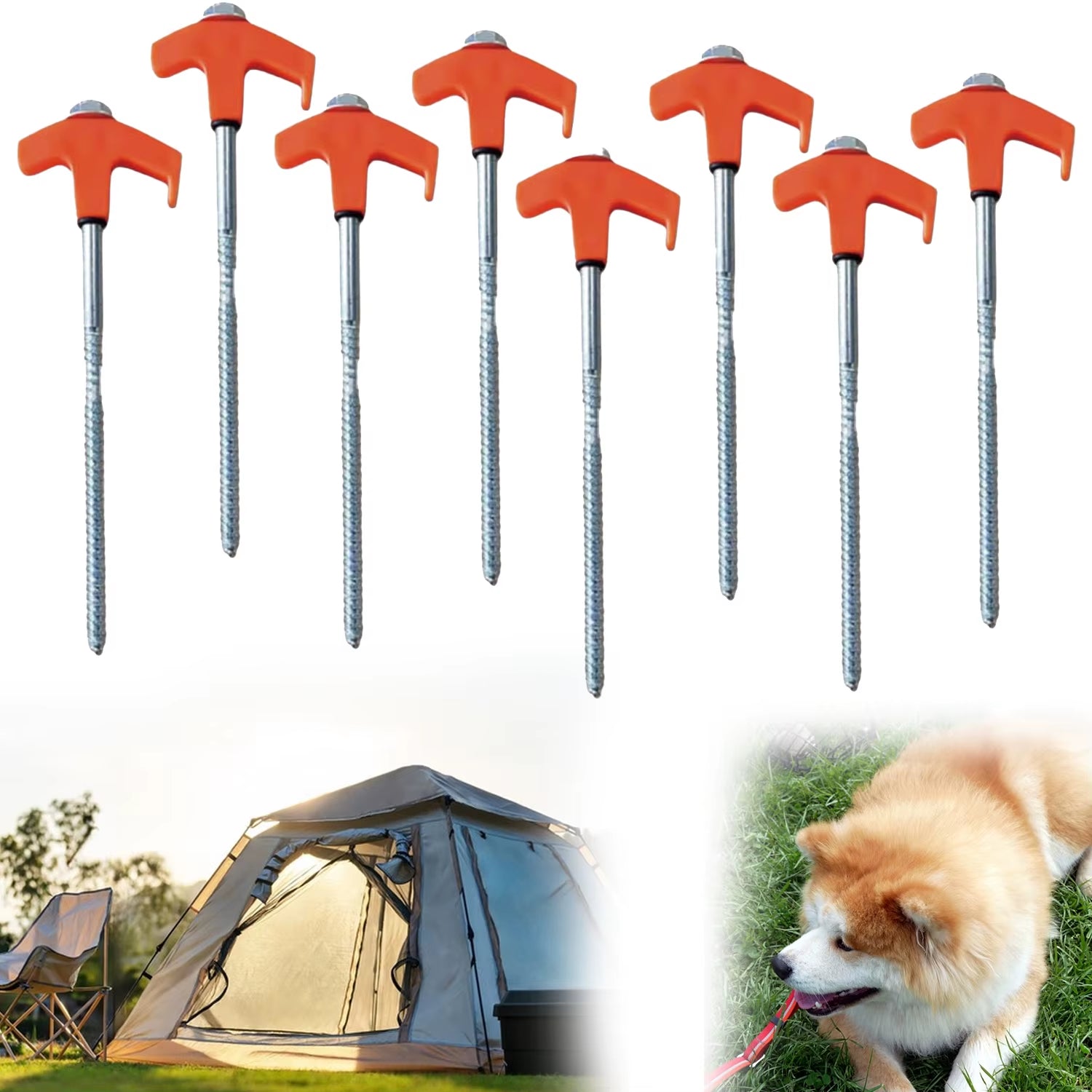 8" Screw in Tent Stakes- Ground Anchors Screw,2024 New Screw in Tent Stakes Heavy Duty Tent Stakes for Outdoor Camping