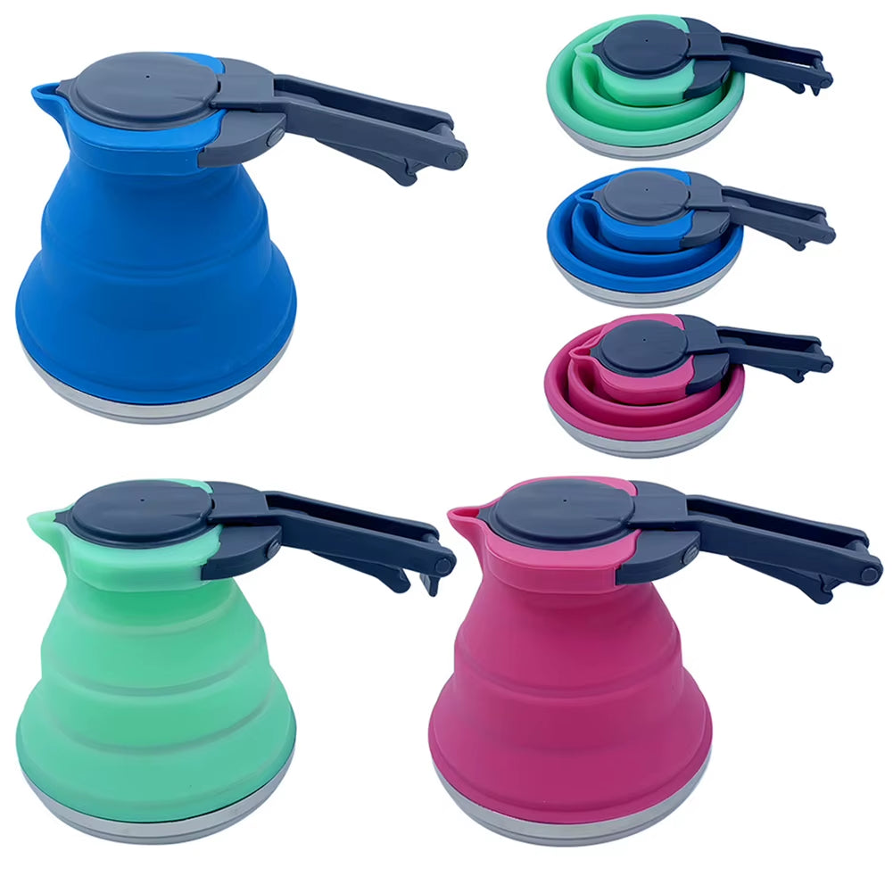 1.5L Collapsible Camping Kettle Camping Coffee Pot Plastic Handle Foldable Water Kettle Silicone Camping Pot for Camping Hiking