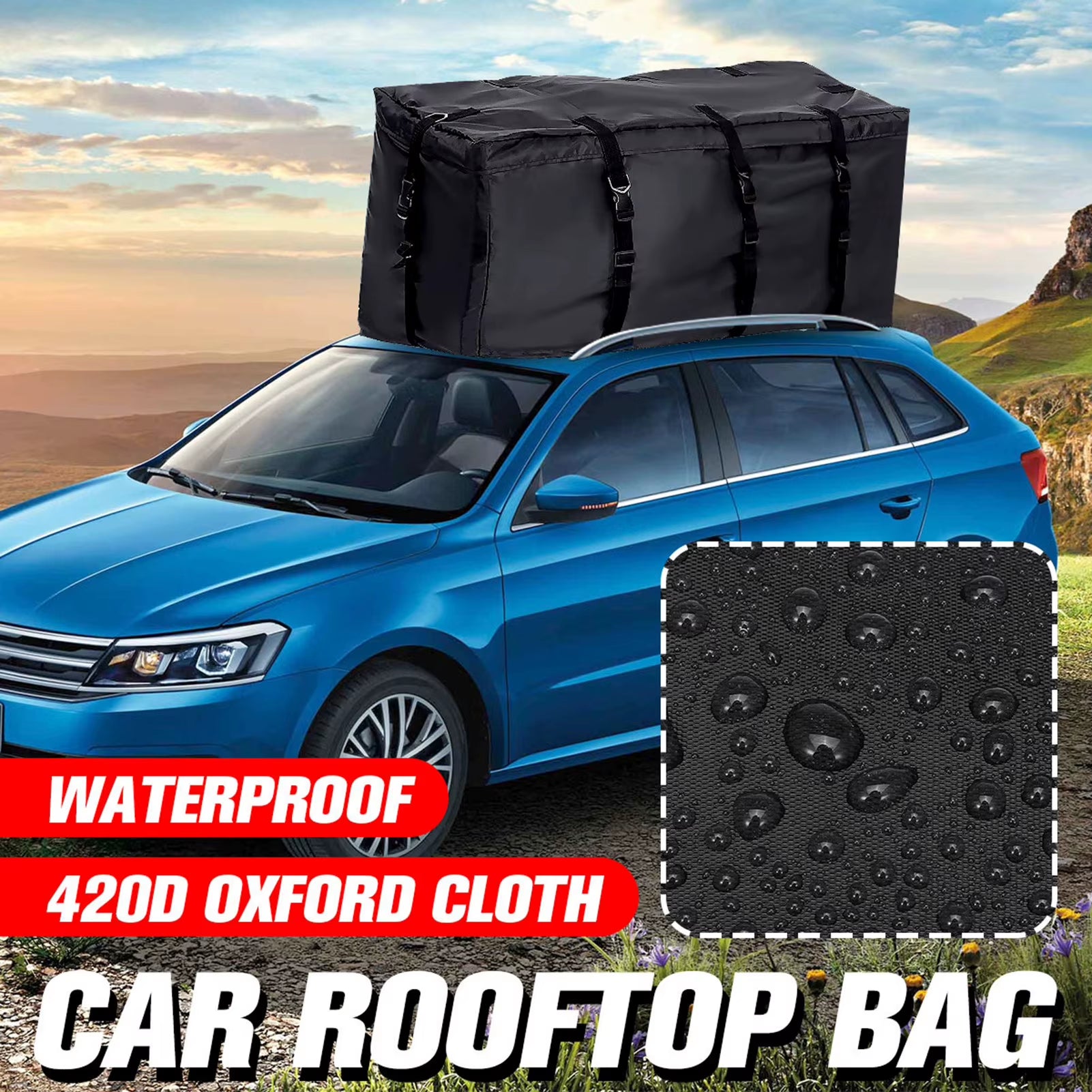 120X51X51Cm Waterproof Car Cargo Roof Bag Waterproof Rooftop Luggage Carrier Black Storage Travel Waterproof SUV Van Security