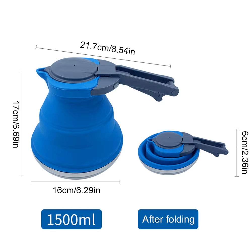 1.5L Collapsible Camping Kettle Camping Coffee Pot Plastic Handle Foldable Water Kettle Silicone Camping Pot for Camping Hiking